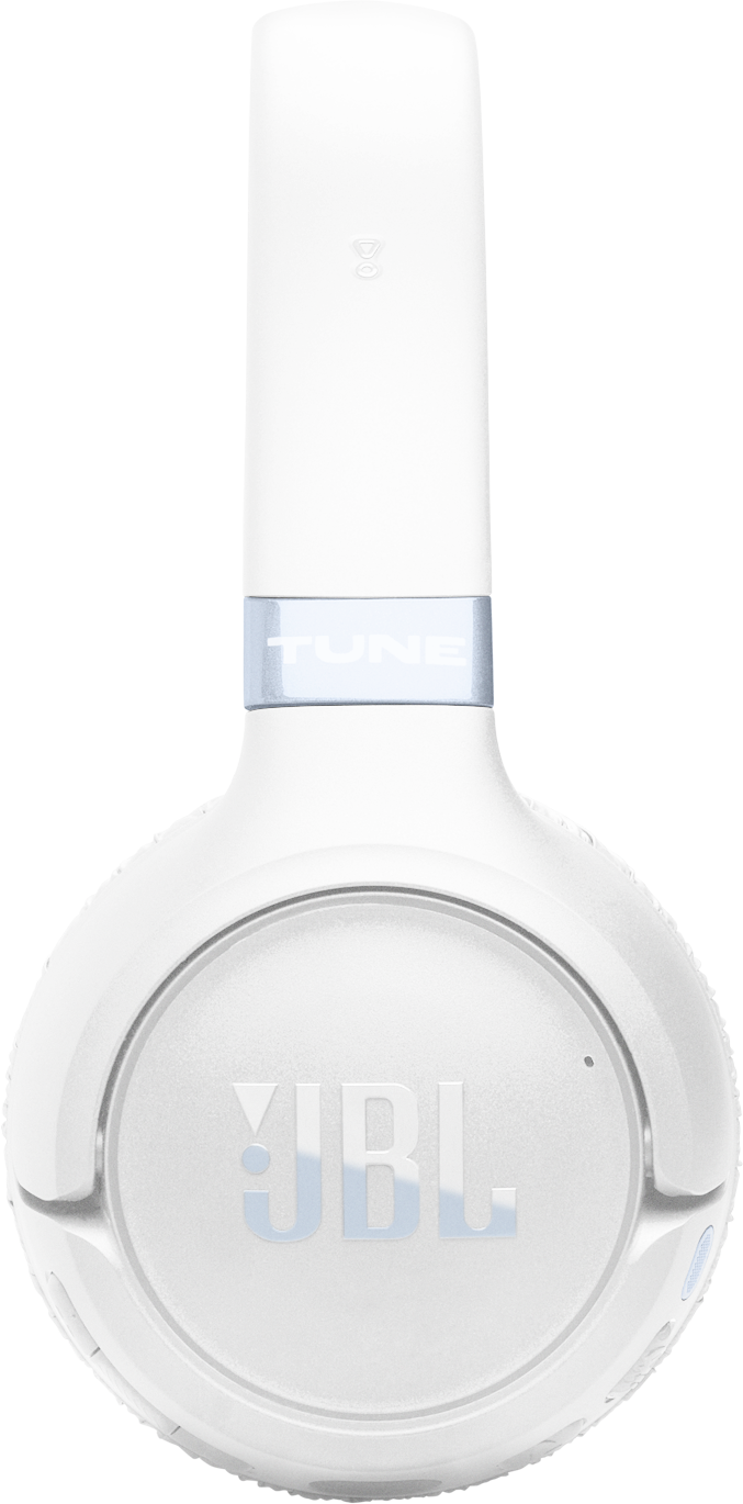 Fehér JBL fejhallgató ezüst szalaggal és TUNE felirattal.
