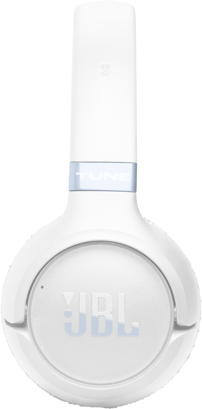 Fehér JBL fejhallgató ezüst szalaggal és "TUNE" felirattal.