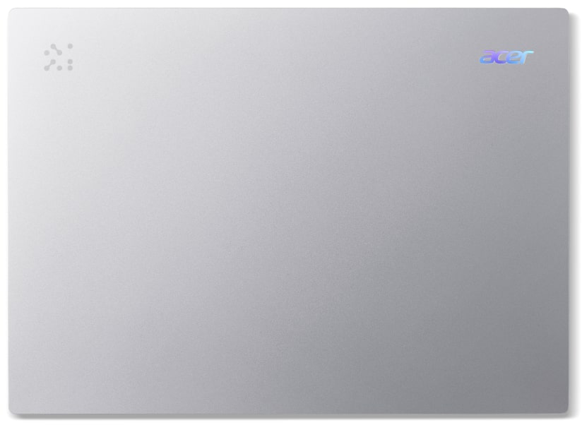 Ezüst laptop fedél Acer logóval és pontmintával.