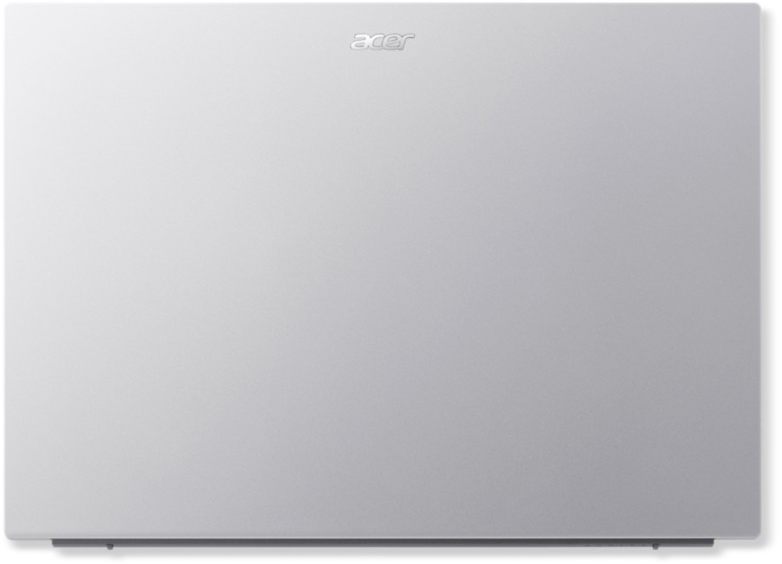 Zárt, ezüst színű Acer laptop, logóval a tetején középen.