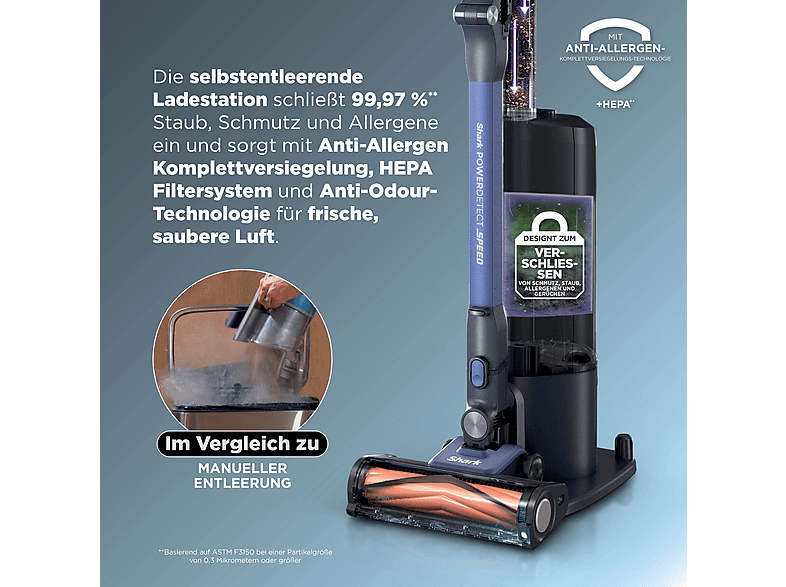 SHARK IA3241EUT PowerDetect Speed Pet Pro Clean & Empty Stielsauger, Akkubetrieb, 350 Watt
