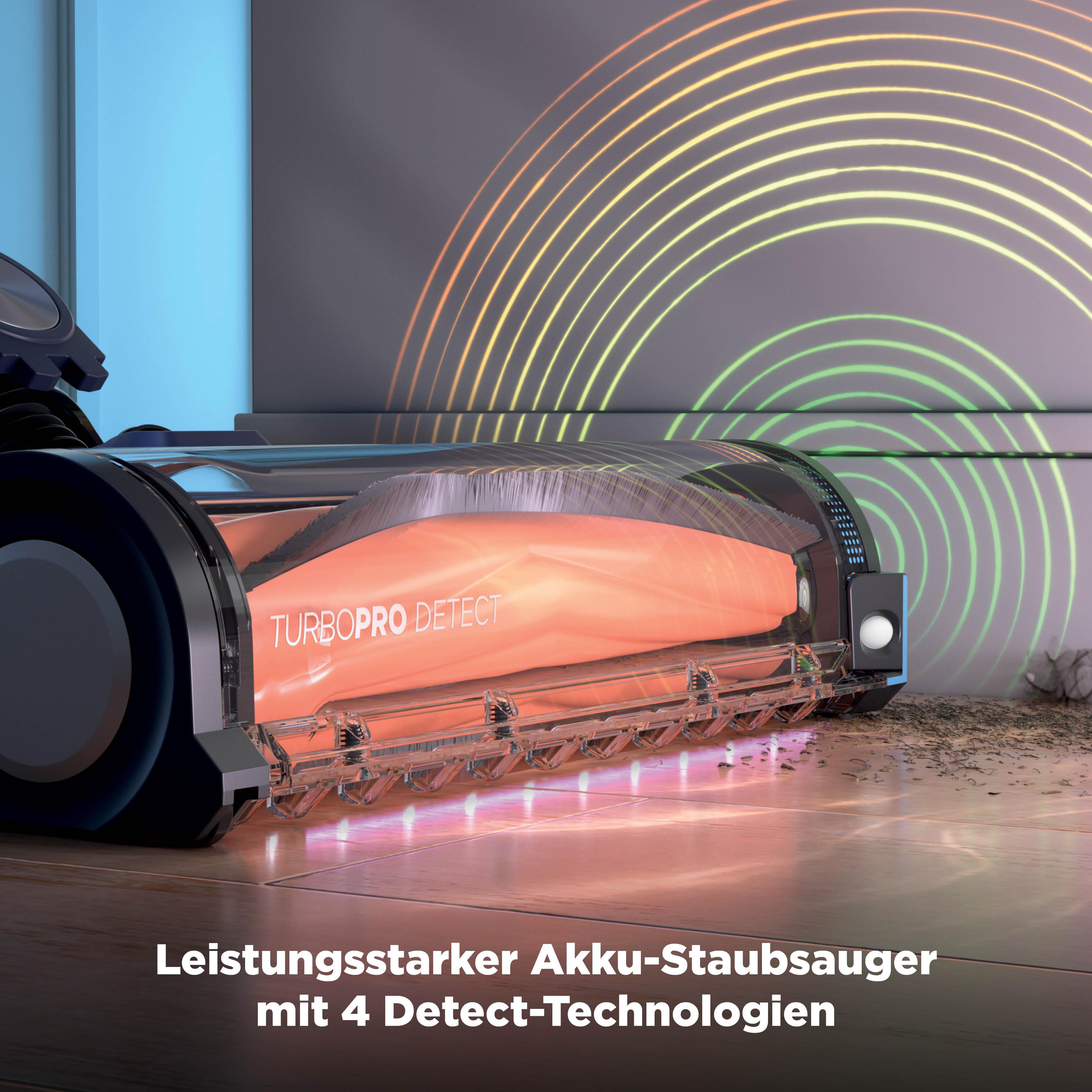 Leistungsstarker Akku-Staubsauger mit 4 Detect-Technologien auf Holzboden.