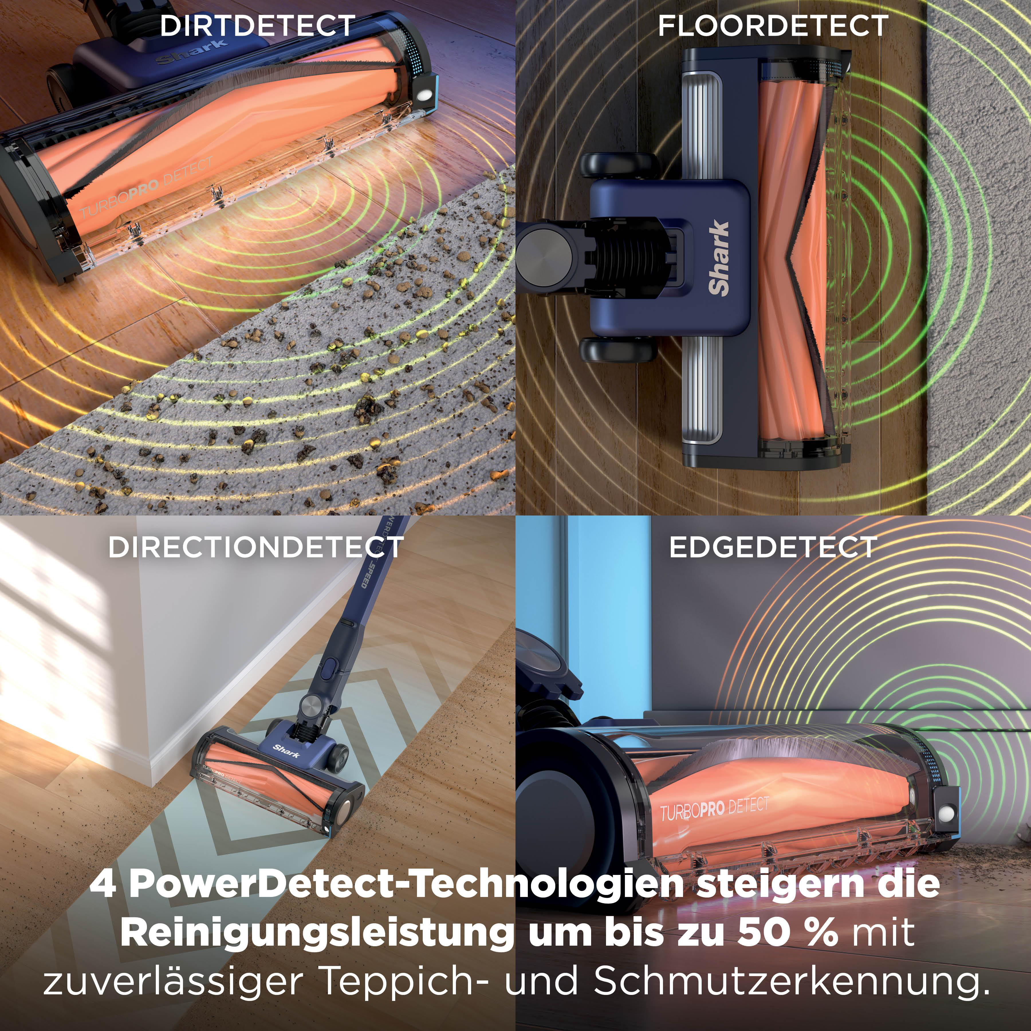 Vier Shark PowerDetect-Technologien auf verschiedenen Böden.