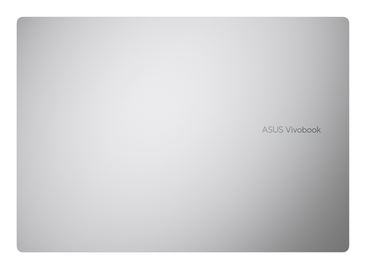 Cubierta plateada de portátil con logo Asus Vivobook.