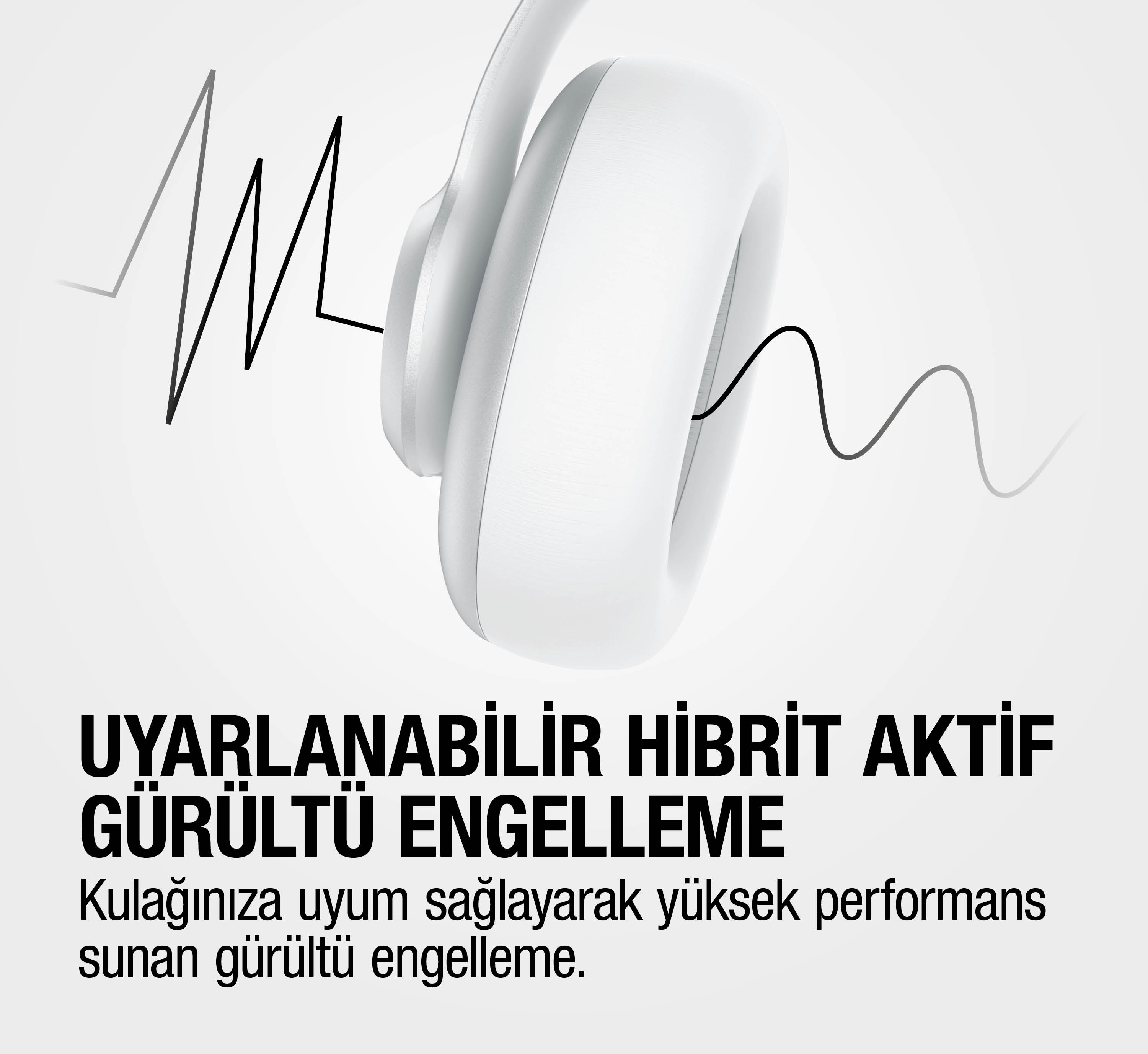 Grafik ses dalgalı beyaz kulaklık yakın çekim.