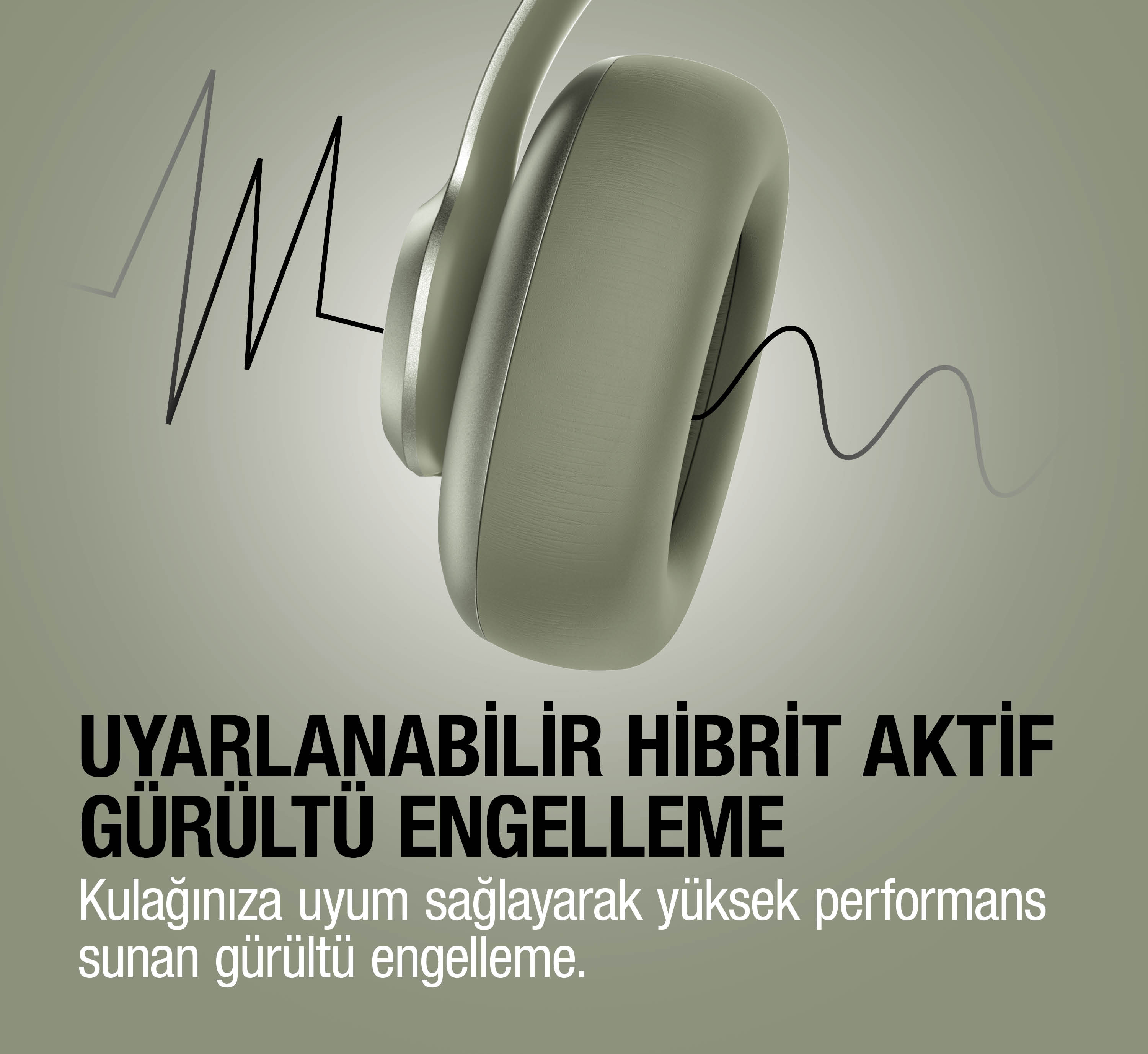 Sesi temsil eden dalga biçimli çizgileri olan yeşil kulaklık.