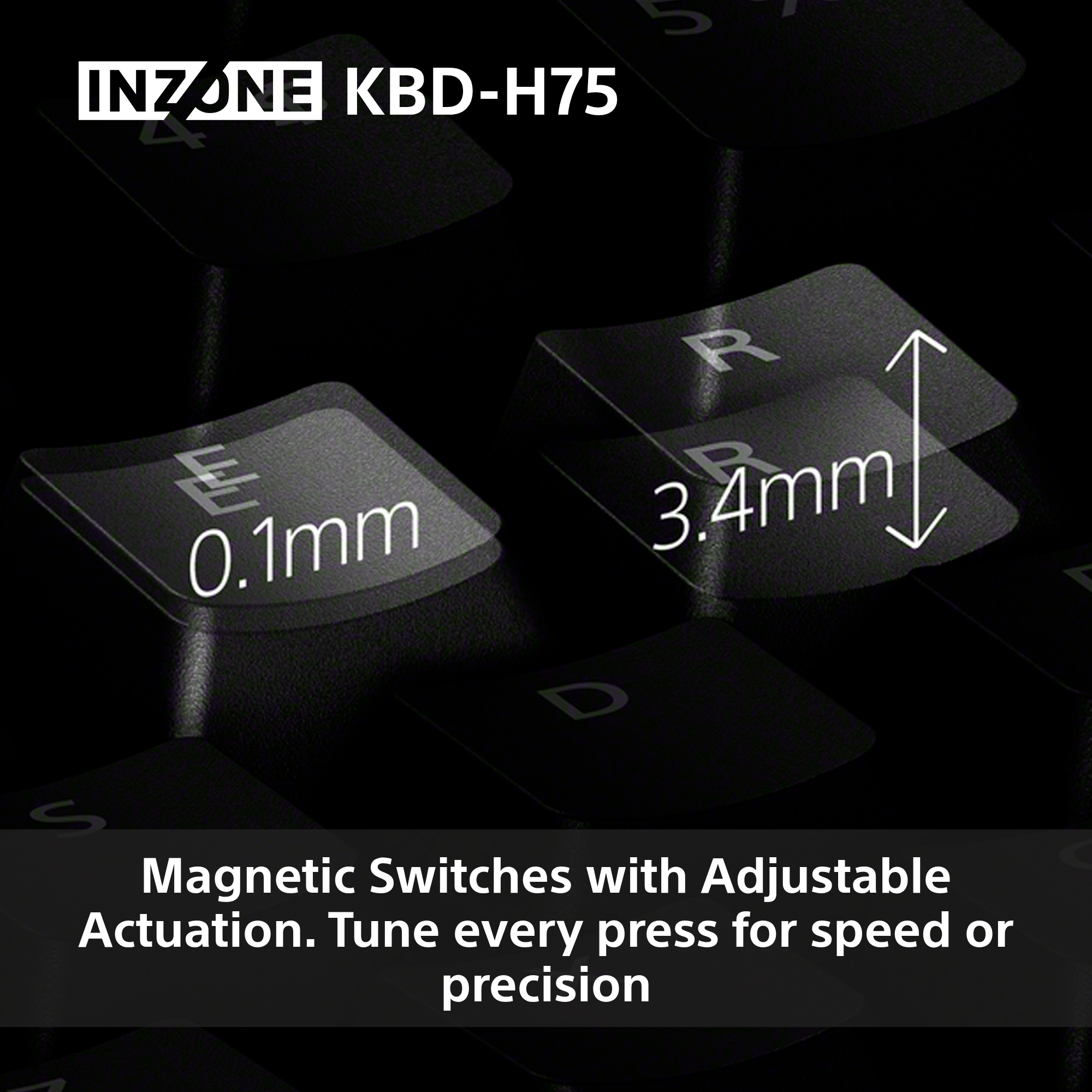 Nahaufnahme einer Tastatur mit Text "INZONE KBD-H75" und Schalterdetails.