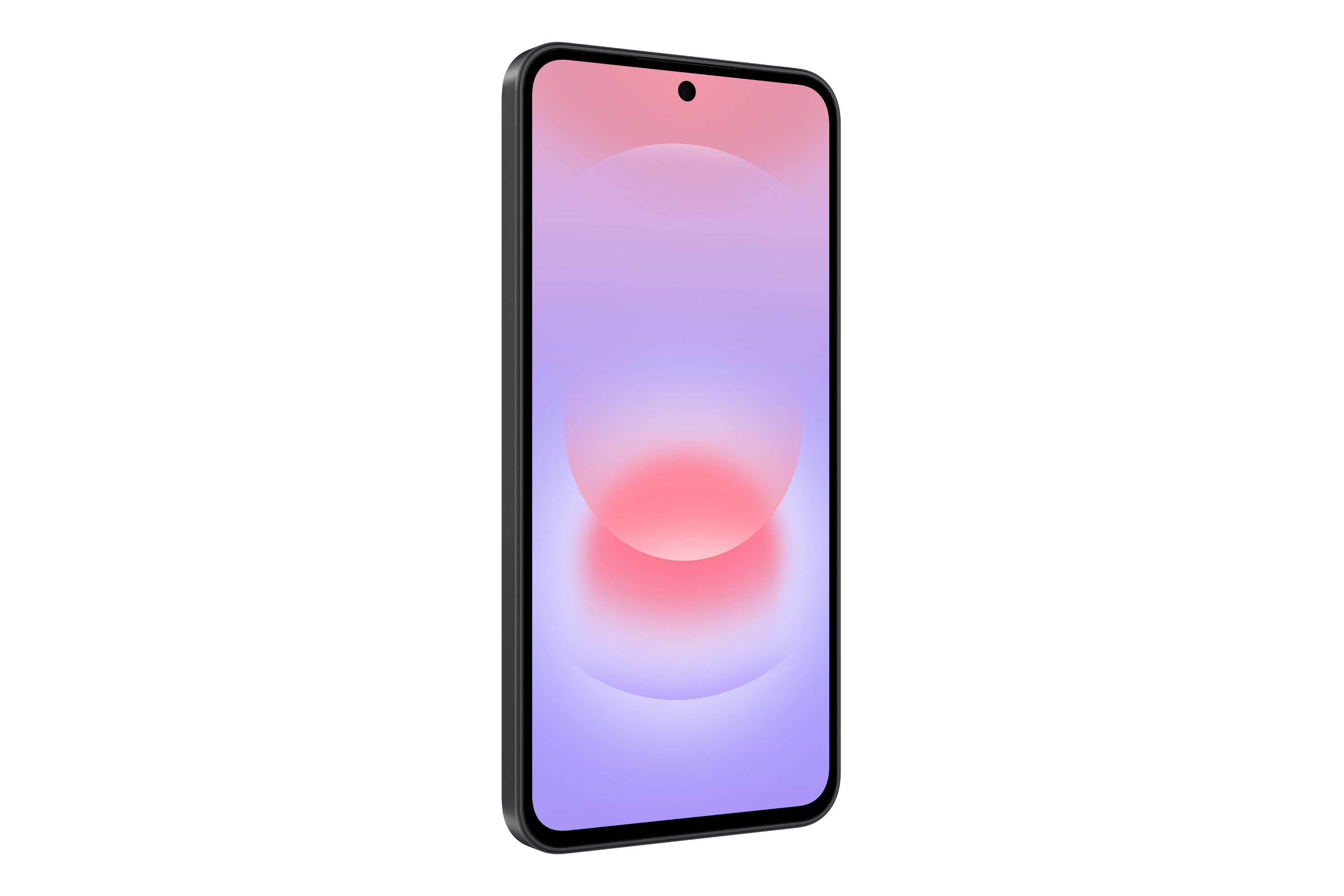 Ein dunkles Smartphone mit einem Farbverlauf von Rosa und Lila auf dem Bildschirm.