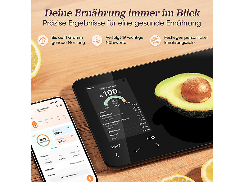 Cosori CNS-R0001S-X Smarte Küchenwaage / Ernährungswaage (Max. Tragkraft: 5 kg) — Foto 2 von 5