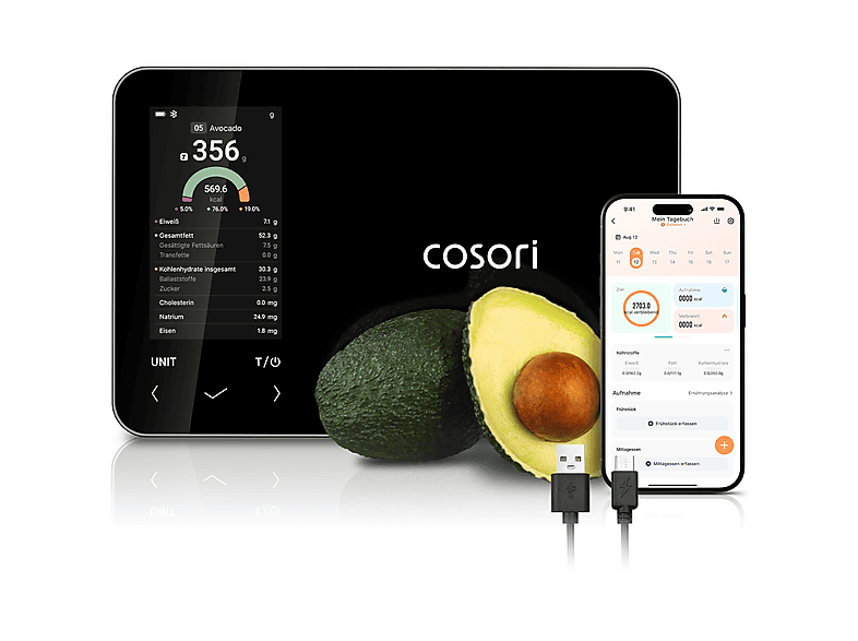 Cosori CNS-R0001S-X Smarte Küchenwaage / Ernährungswaage (Max. Tragkraft: 5 kg)