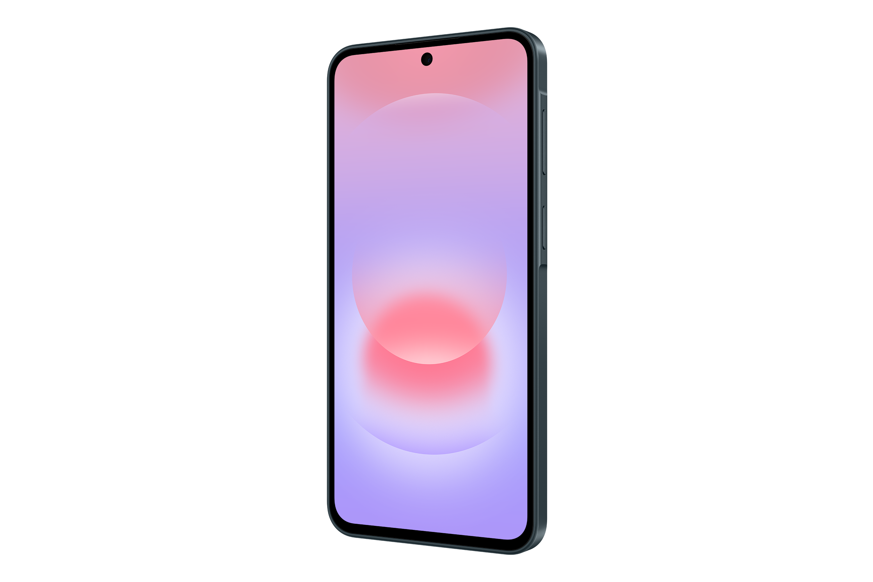 Ein dunkles Smartphone mit einem Farbverlauf von Rosa zu Lila auf dem Bildschirm.