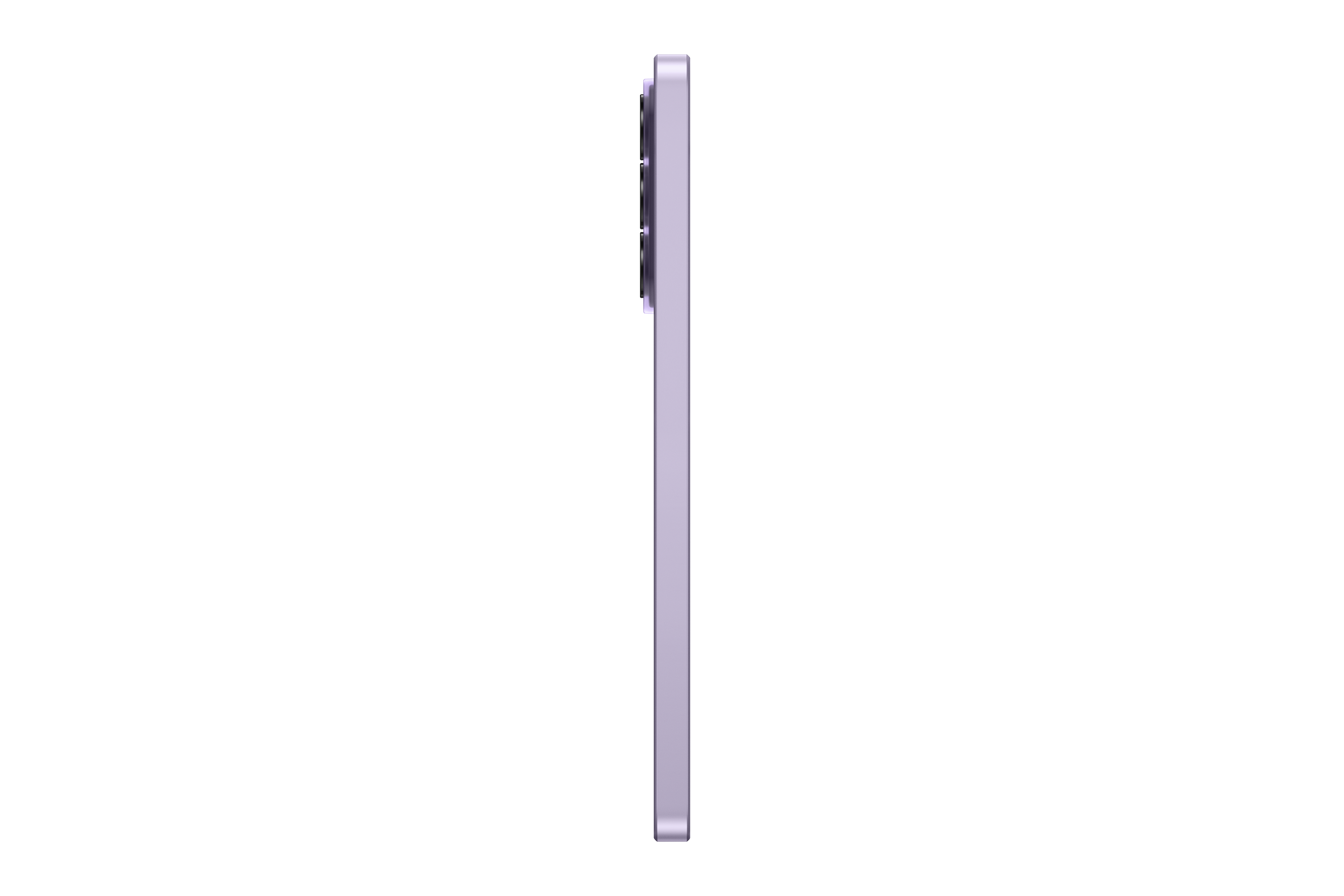 Ein lila Smartphone wird von der Seite gezeigt, mit Kameras auf der Rückseite.