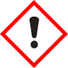 Gefahrensymbol: Ausrufezeichen in einem roten Quadrat auf weißem Grund.