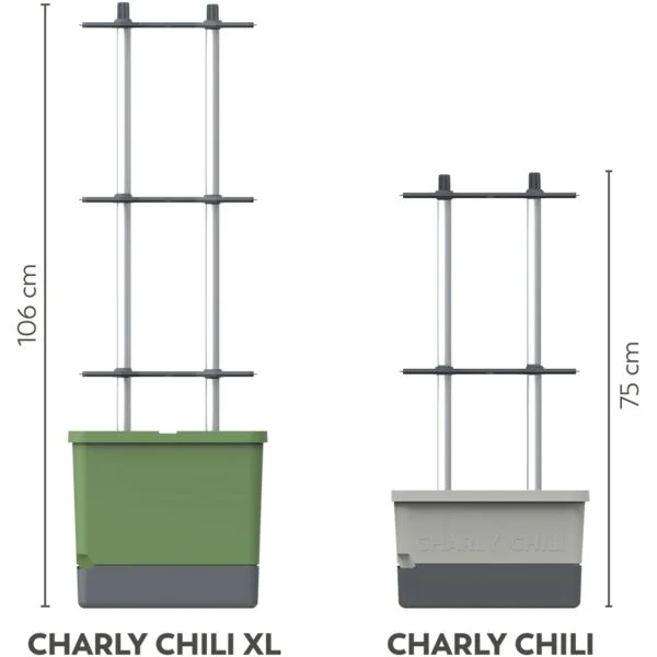 Két növényállvány: XL (106cm) zöld/szürke, standard (75cm) szürke/szürke.