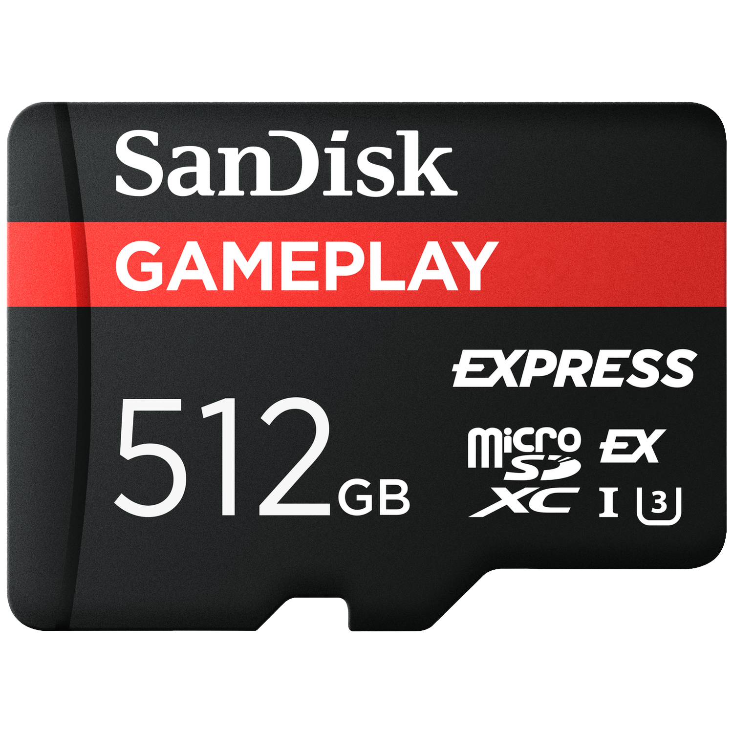 Carte SanDisk 512 Go MicroSDXC Express avec bande rouge.