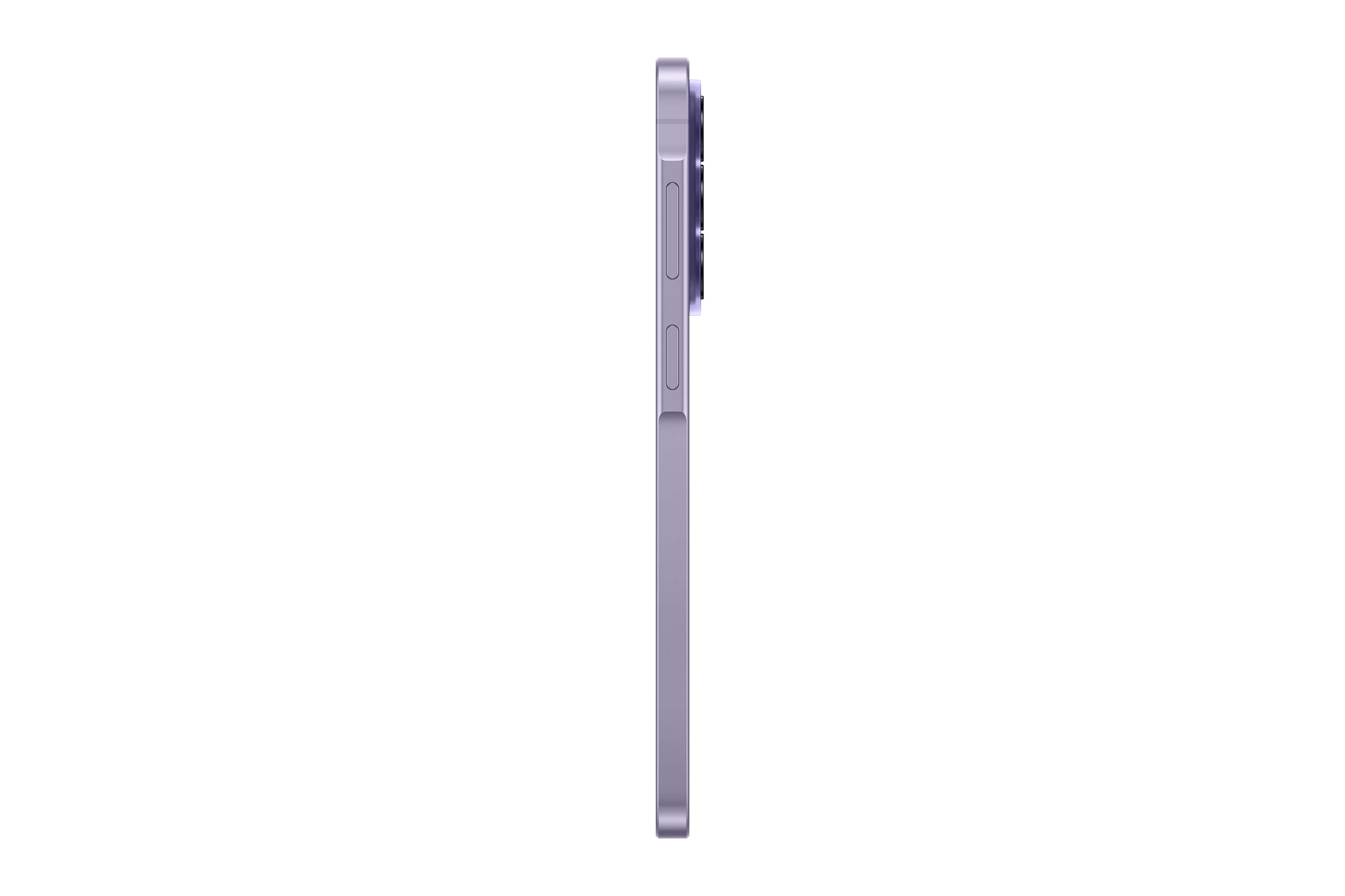 Lila Smartphone von der Seite mit schwarzen Hintergrund.