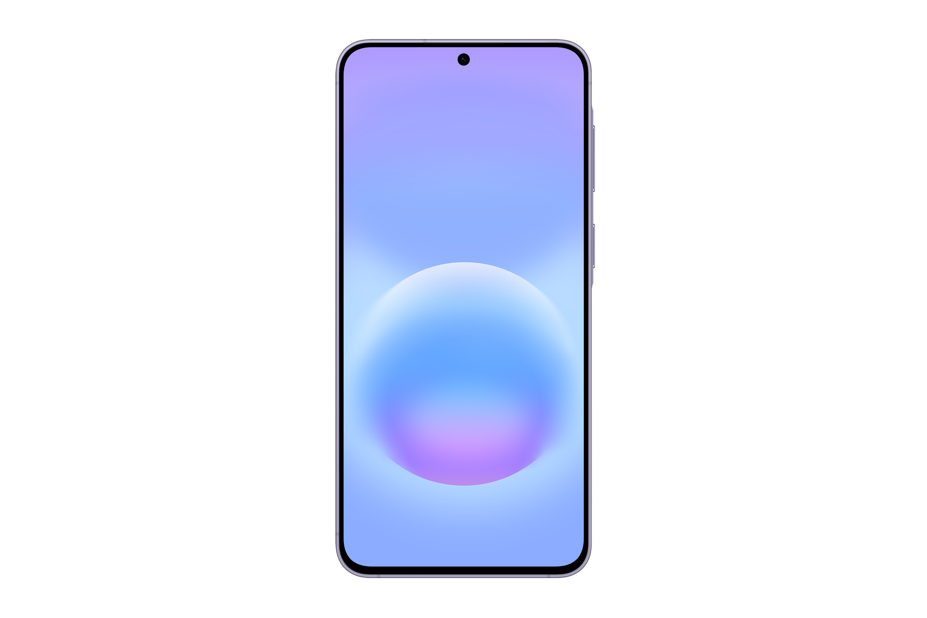 Ein Smartphone mit einem violett-blauen Farbverlauf und einer Kugel.
