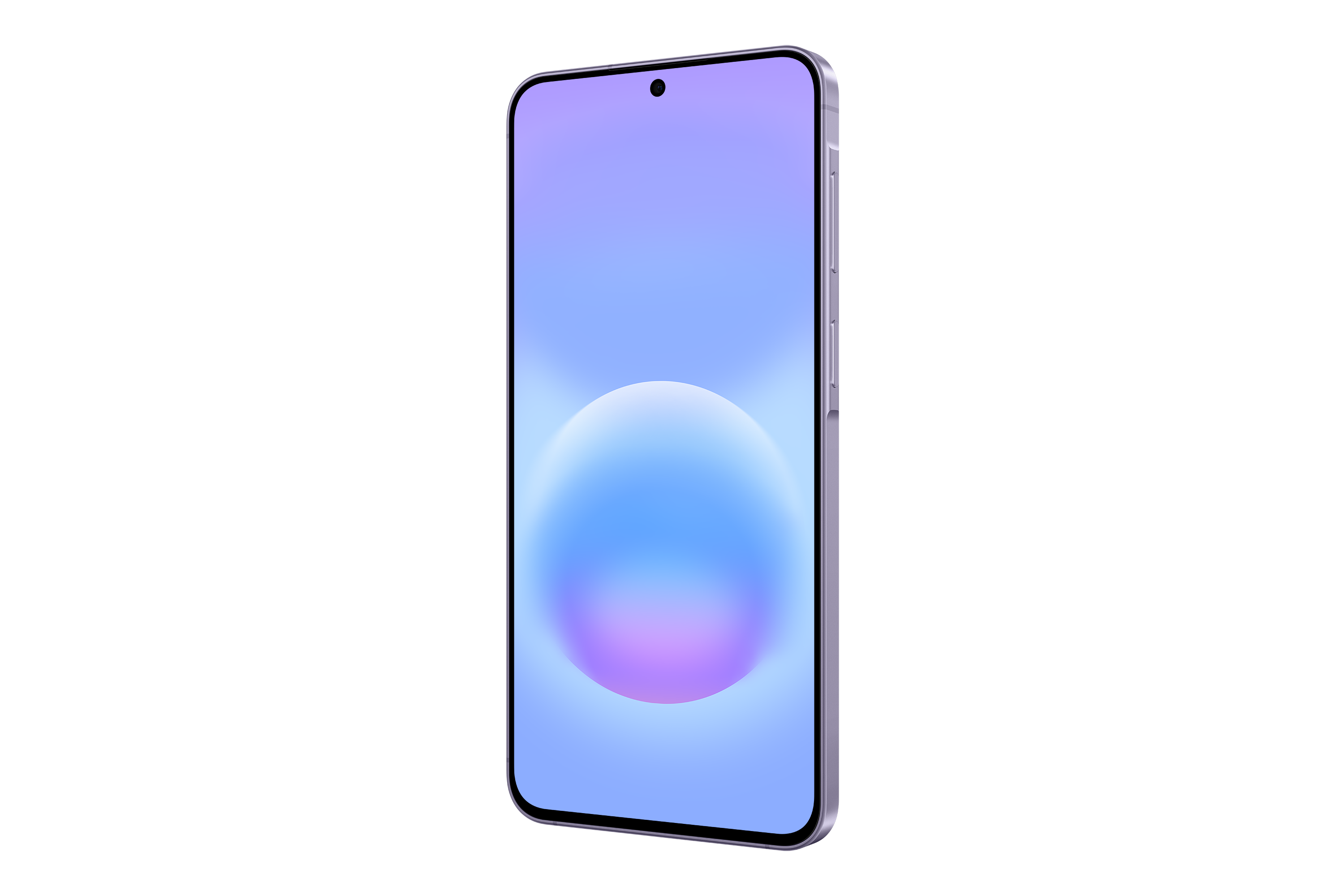 Ein modernes Smartphone mit lila und blauen Farbübergängen auf dem Bildschirm.