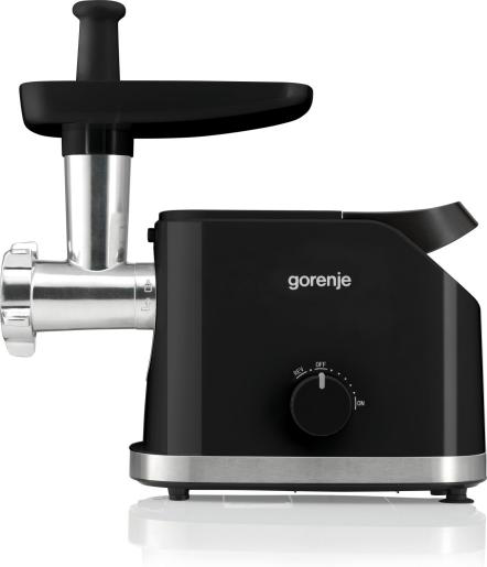 Fekete Gorenje húsdaráló ezüst fém alkatrészekkel és forgókapcsolóval.