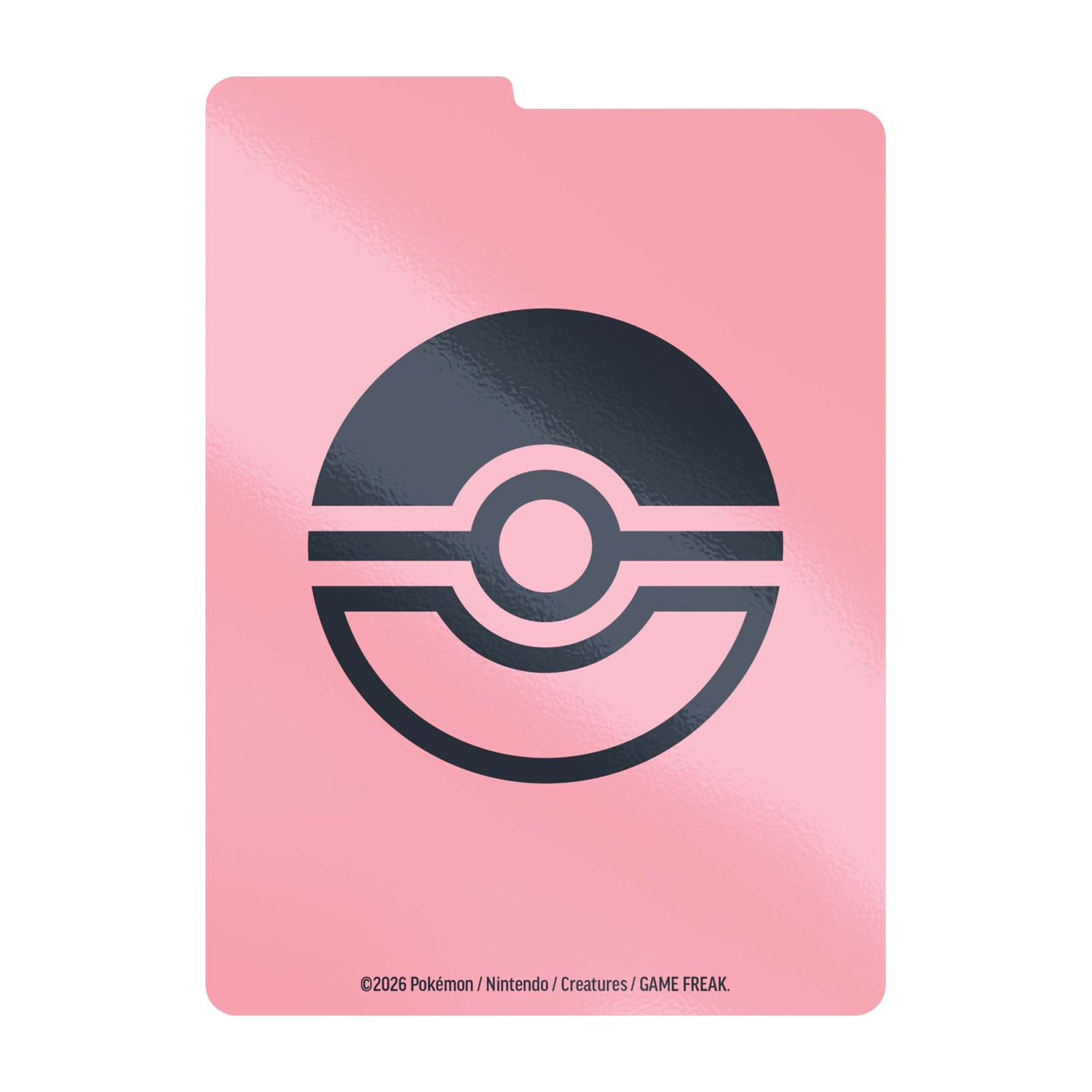 Il retro di una carta rosa con un simbolo di Poké Ball nero.