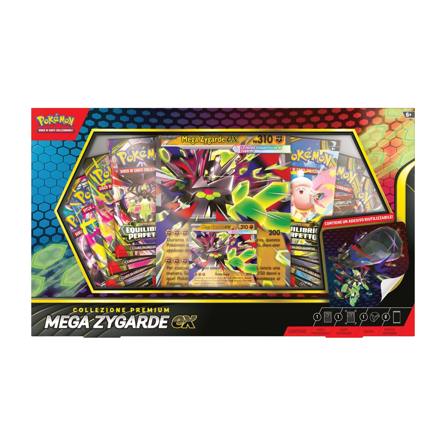 Collezione Premium Pokémon Mega Zygarde EX con carte e adesivo.