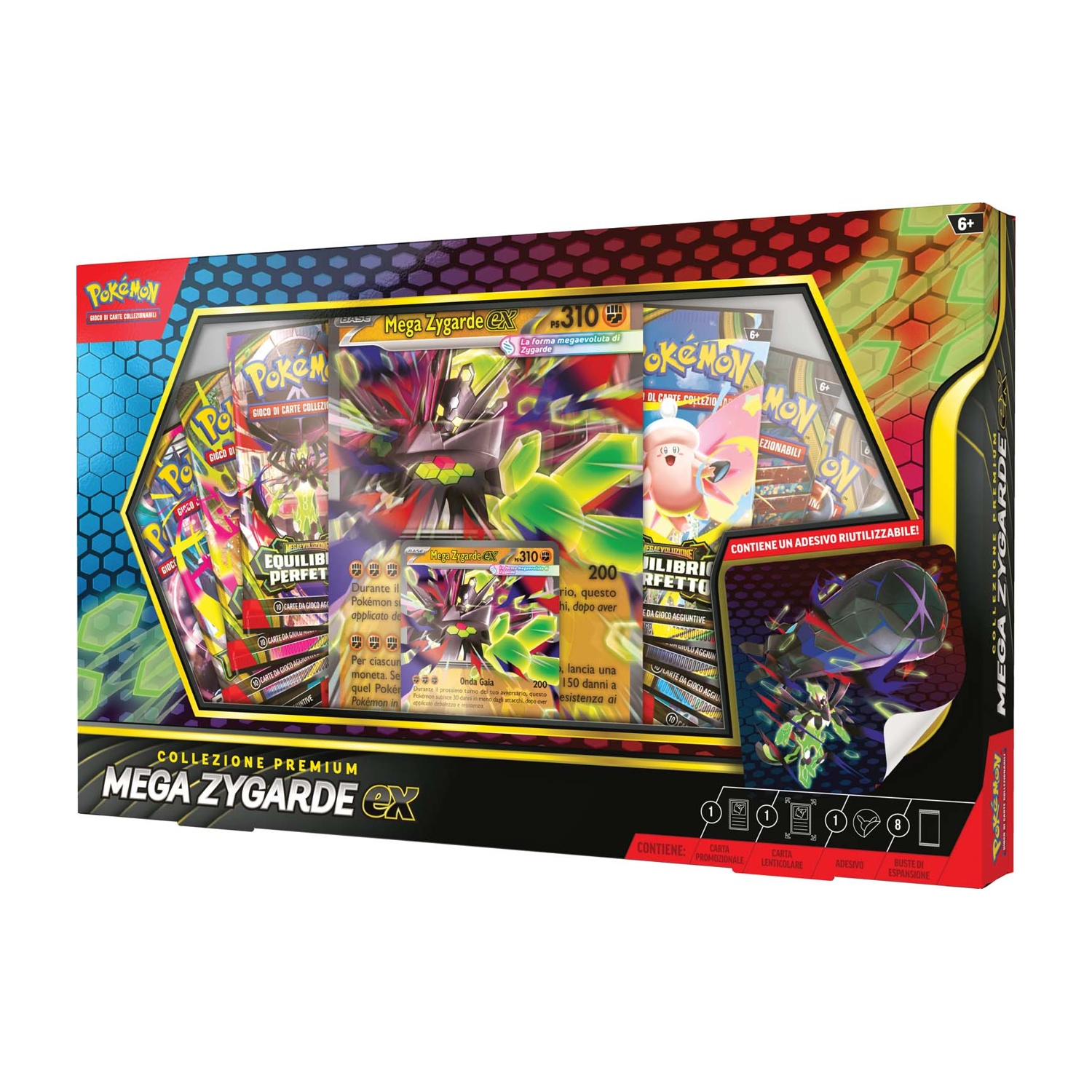 Box Collezione Premium Pokémon Mega Zygarde EX con bustine, adesivo e altro.