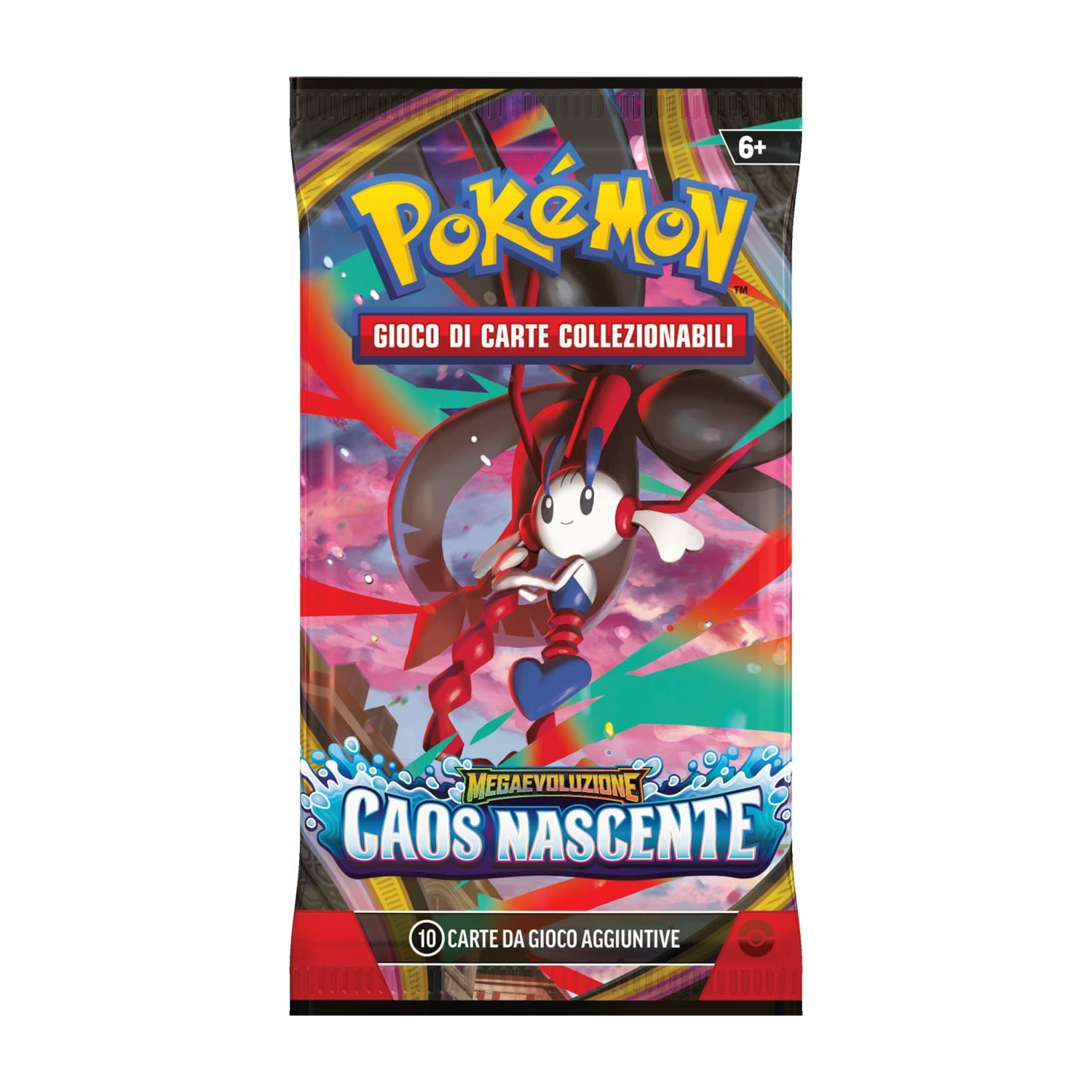 Confezione di carte collezionabili Pokemon con personaggio e logo "Caos Nascente".