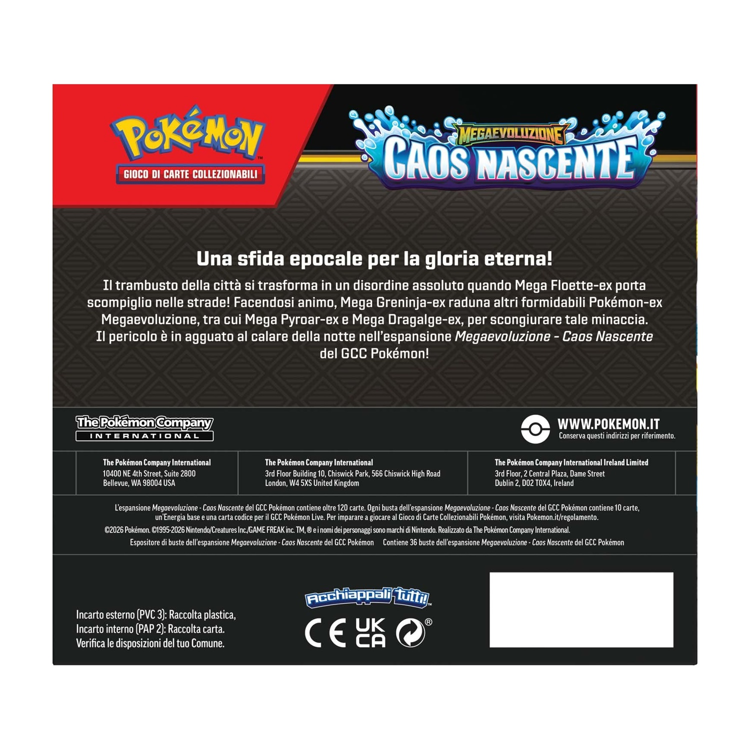 Artwork confezione espansione Pokémon GCC: Megaevoluzione - Caos Nascente.