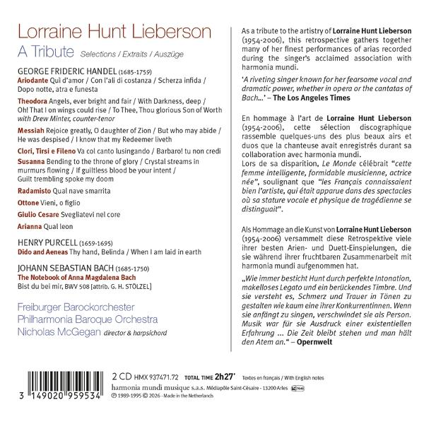CD-Cover mit Lorrain Hunt Lieberson-Titel, Komponisten und Werklisten.