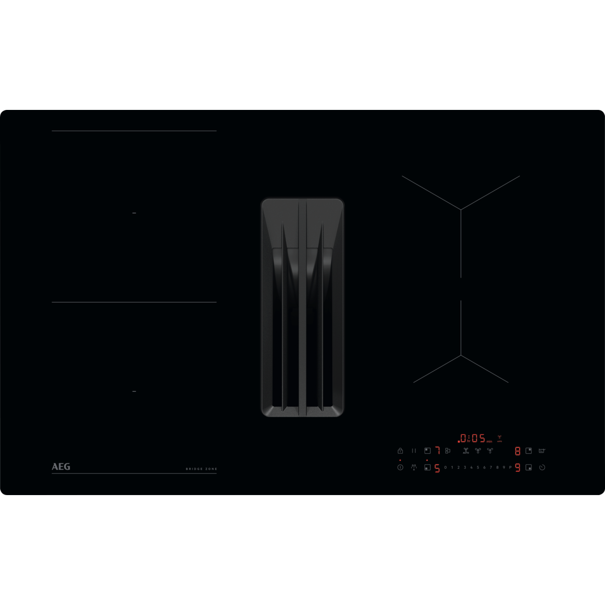 AEG TT84CB00CB Beépíthető indukciós főzőlap beépített elszívóval 80 cm, Bridge, Booster, Stop+Go, Breeze