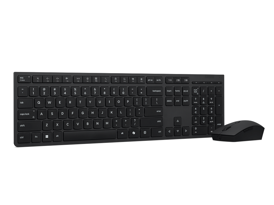 Schwarze Tastatur mit Ziffernblock und eine schwarze Maus.