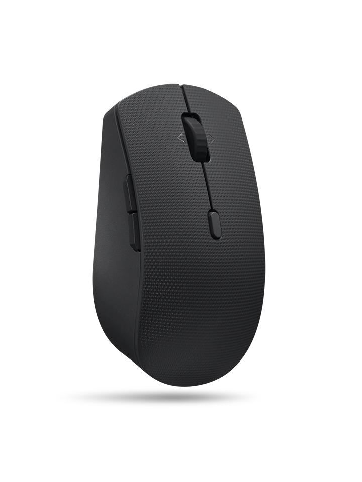 Schwarze kabellose Computermaus mit Textur und Scrollrad.