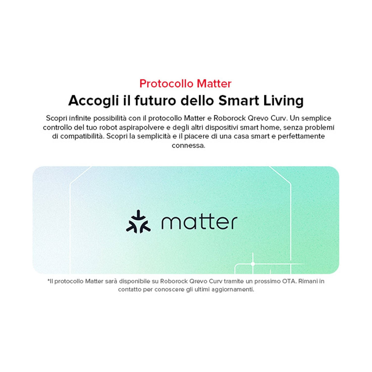 Logo e testo Matter su sfondo sfumato. Spiega lo smart living.
