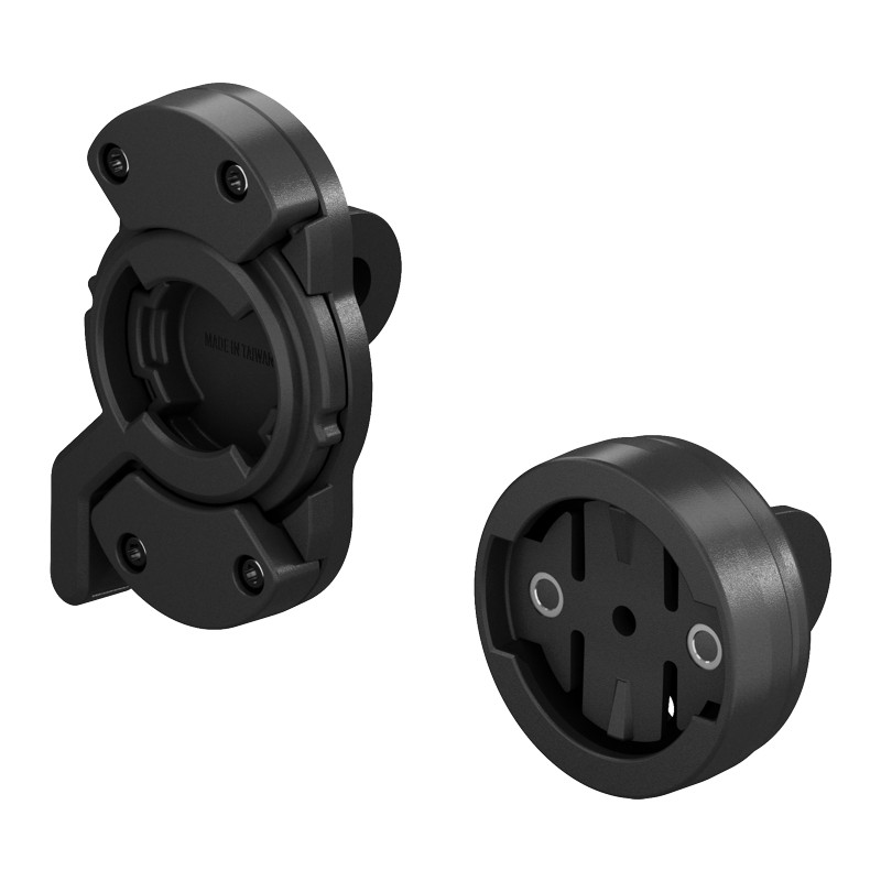 Dwa czarne uchwyty rowerowe, jeden okrągły, drugi z mechanizmem zaciskowym.