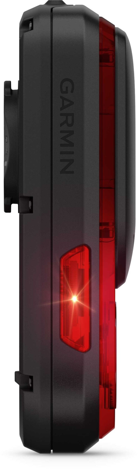 Czarne tylne światło rowerowe Garmin z czerwonym elementem.