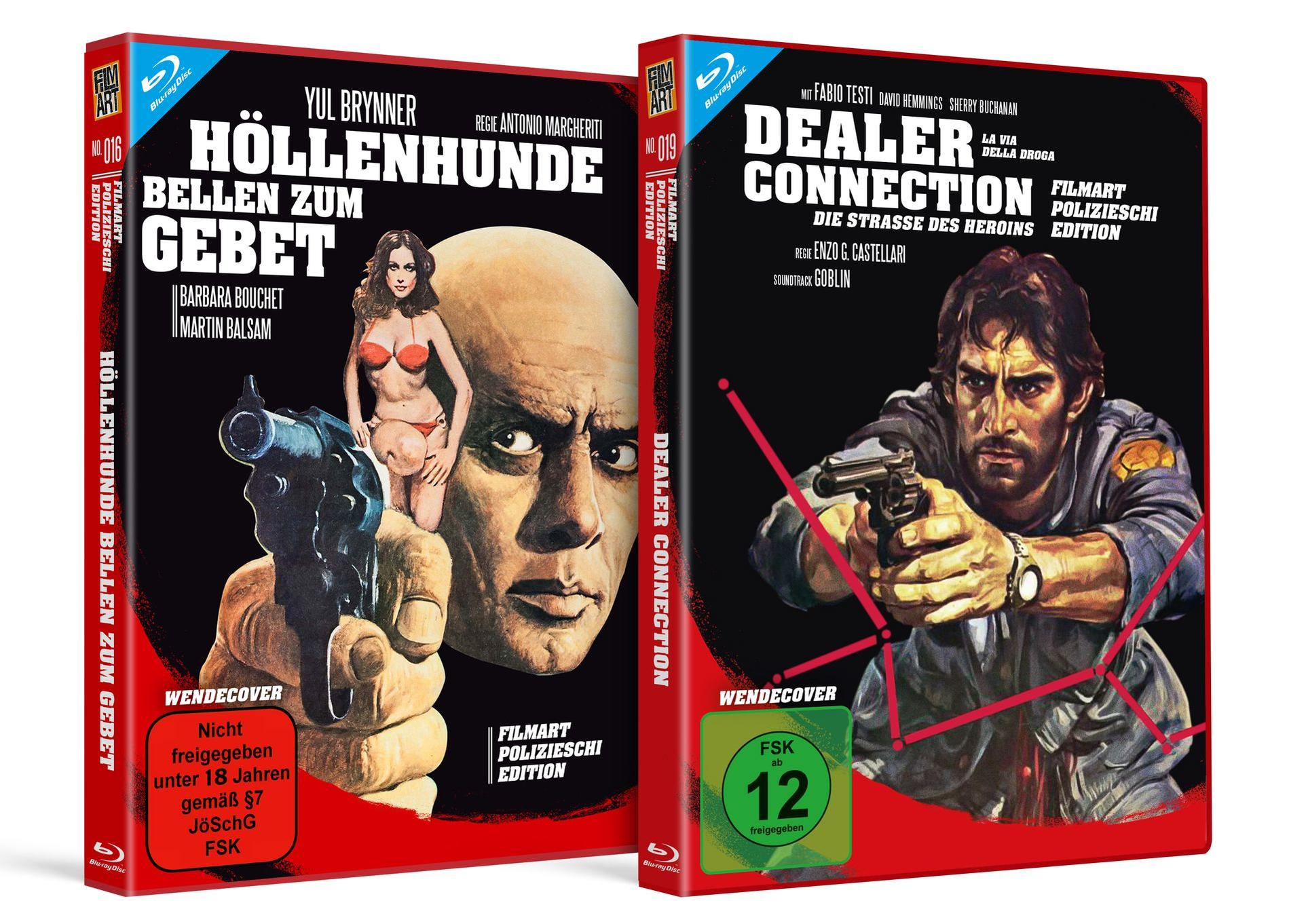 Zwei Blu-ray Hüllen nebeneinander. Links "Höllenhunde", rechts "Dealer Connection".