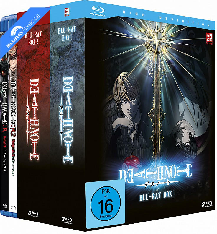 Death Note Blu-ray Box Set mit Charakteren Light und L, FSK 16 Siegel.
