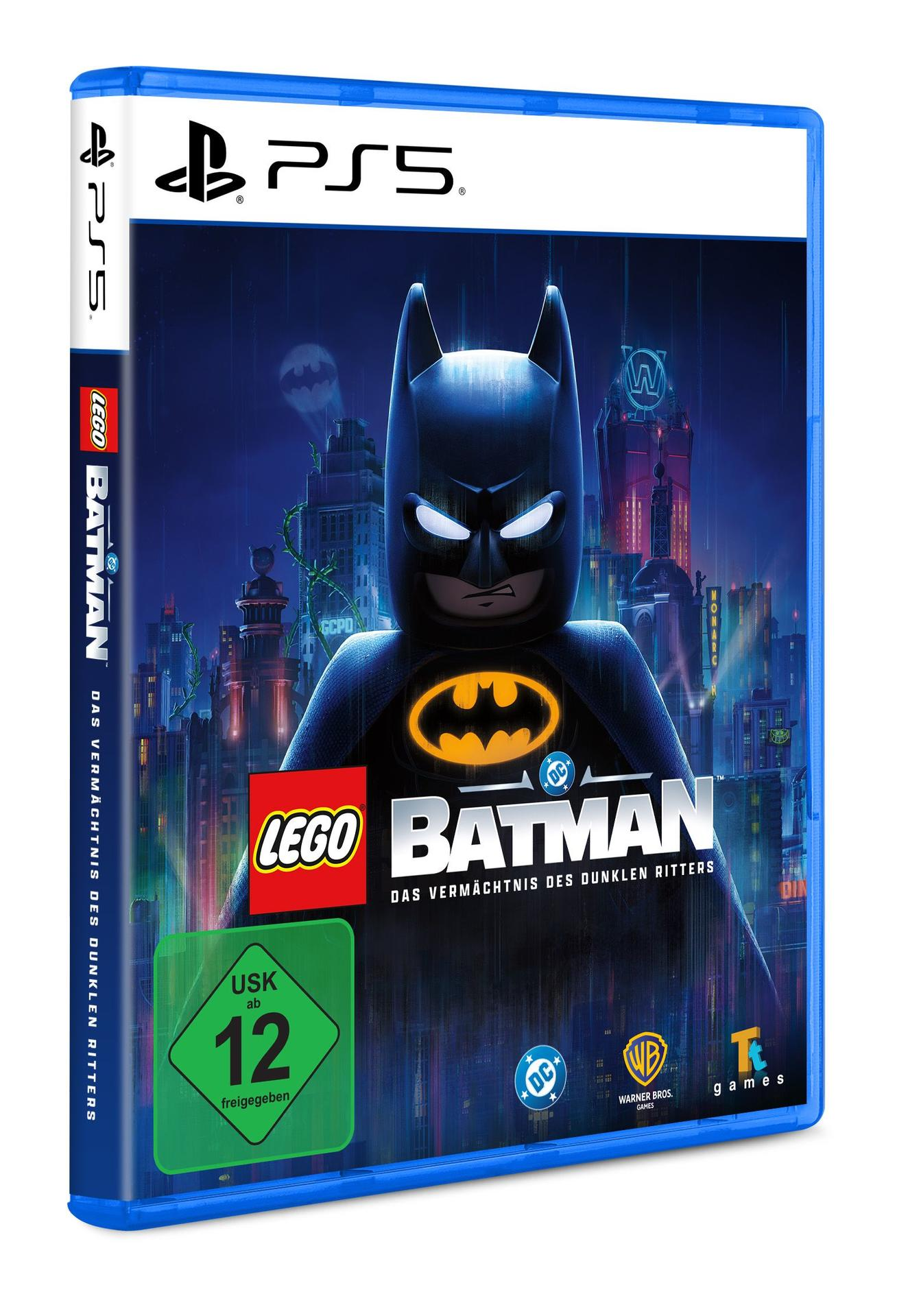 LEGO Batman: Das Vermächtnis des dunklen Ritters PS5 Spielhülle mit Batman im Vordergrund.