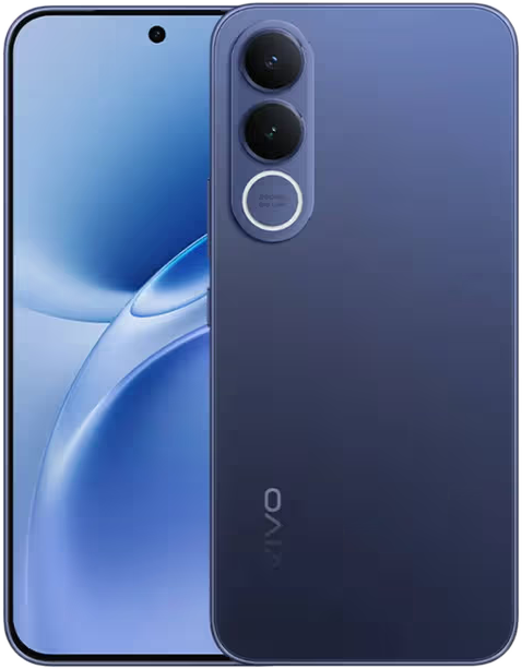 Egy kék Vivo okostelefon három hátlapi kamerával.