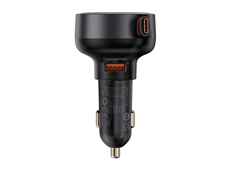 Cargador de móvil para coche - Baseus Enjoyment Pro, Universal, 60W, Con cable retráctil Tipo-C, Carga rápida y simultánea, Negro Cluster
