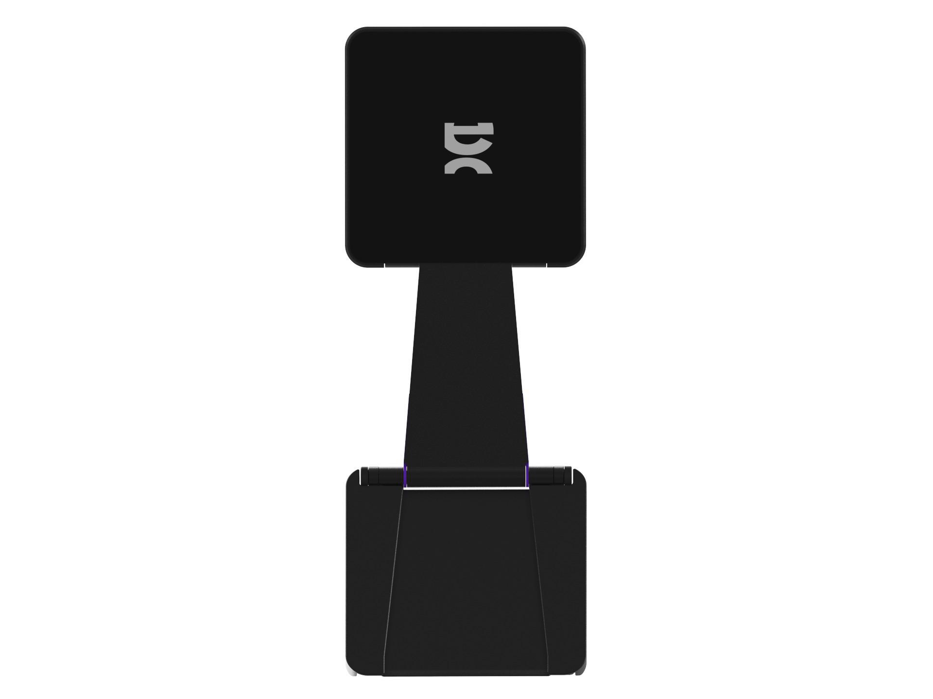 Ein schwarzer Handyhalter mit DC-Logo auf weißem Hintergrund.