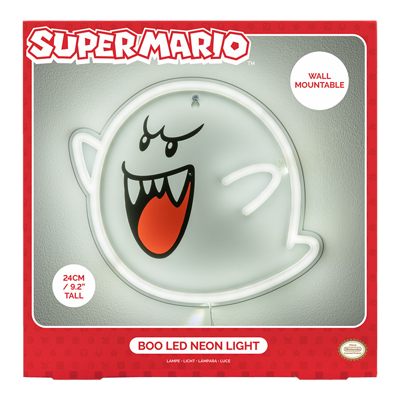 Super Mario Boo Neonlicht. 24cm groß, weiß, mit rotem Mund und schwarzen Augen.