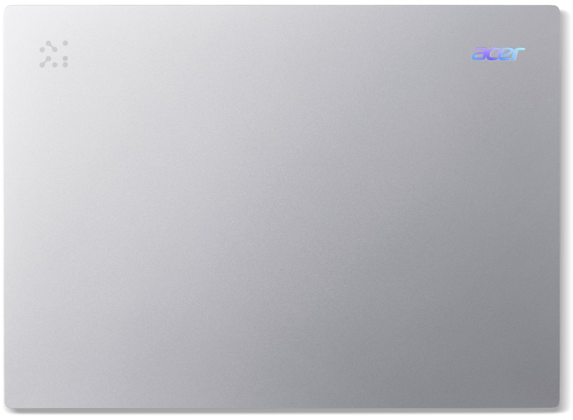 Ezüst laptop szivárványos Acer logóval a jobb felső sarokban.