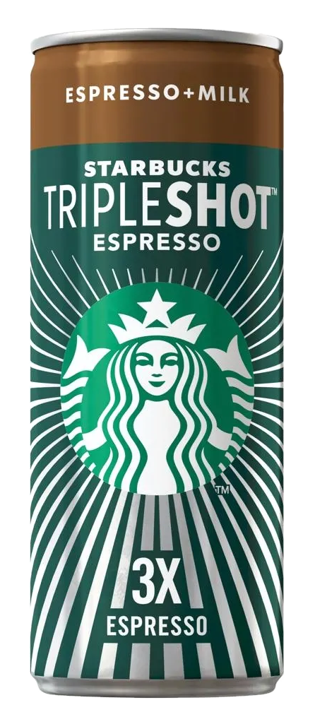 Puszka Starbucks Triple Shot Espresso z logo Starbucks i napisem 3X Espresso.