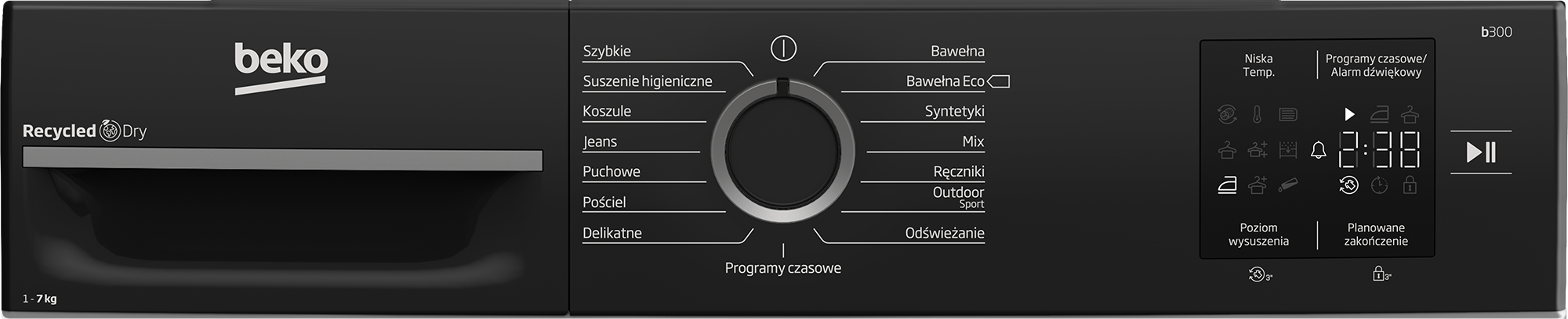 Pralka Beko z wyświetlaczem i wyborem programów. Pojemność 1-7 kg.