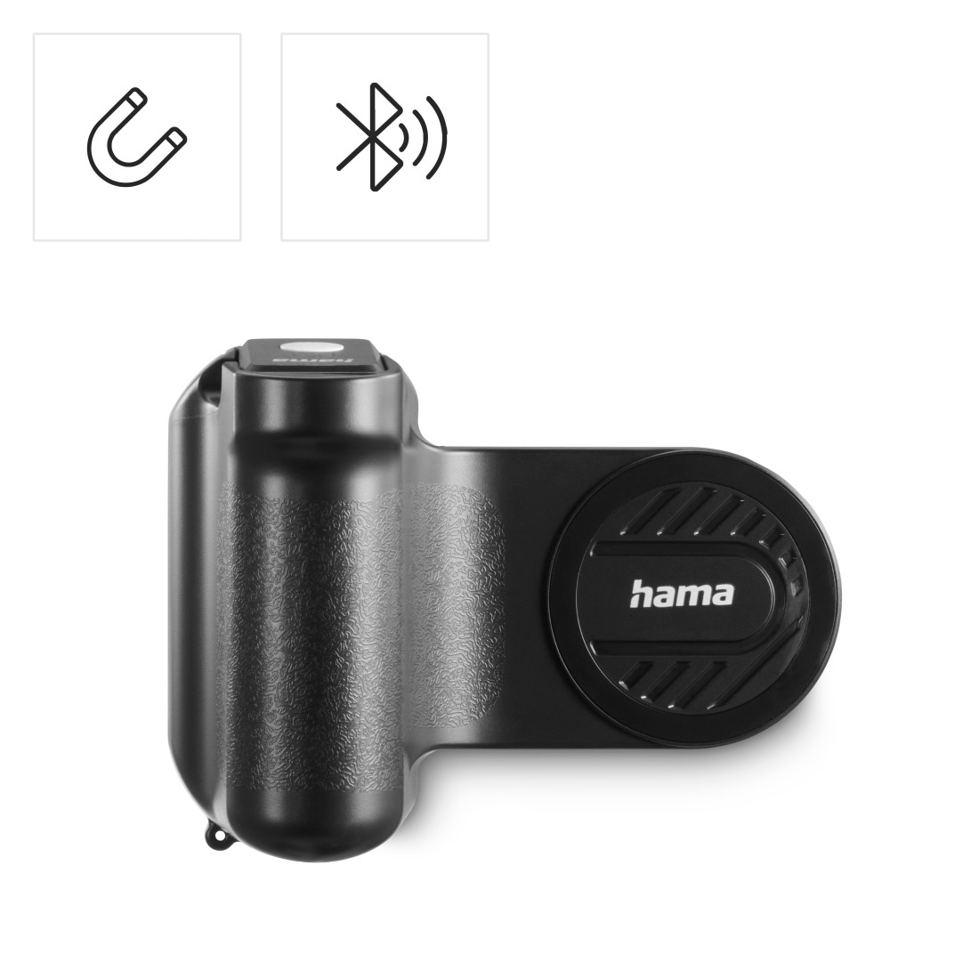 Egy fekete Hama eszköz mágnes és Bluetooth szimbólumokkal felette.