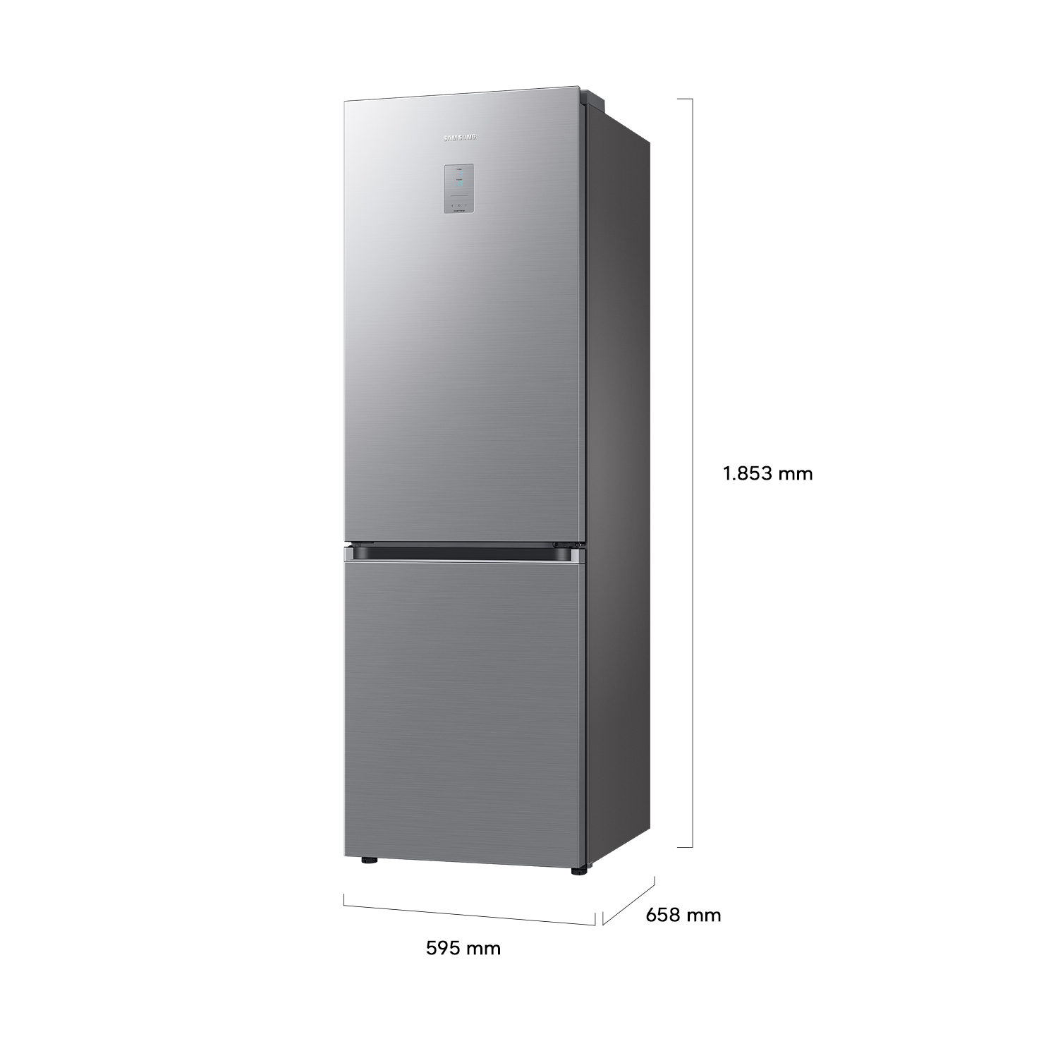 Un elegante frigorífico Samsung plateado de dos puertas.