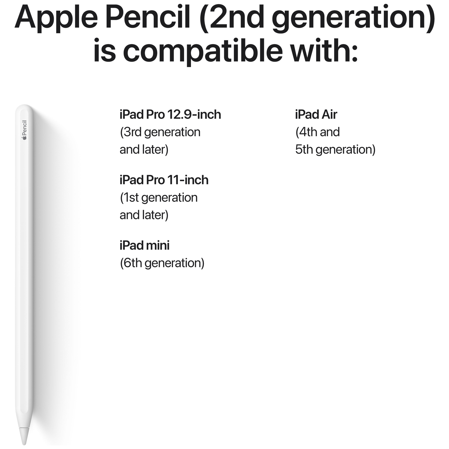 Apple Pencil 2nd Gen compatible with iPad Pro, Air, Mini.