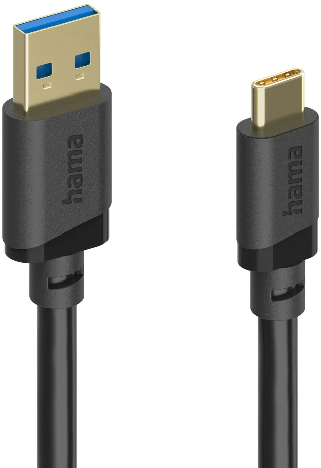 Zwei Hama USB-Kabel: ein USB-A und ein USB-C Stecker auf weißem Hintergrund.