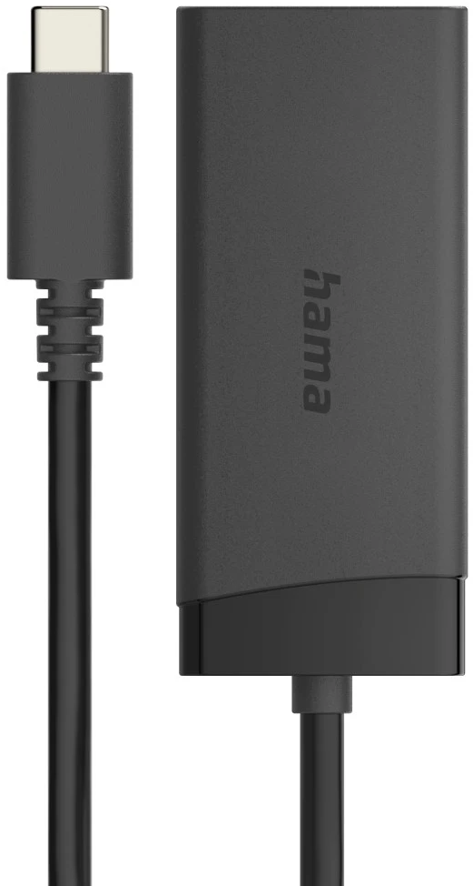 Schwarzer USB-C-Adapter mit Kabel.